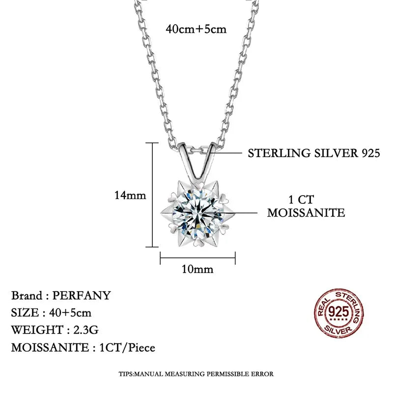 1-3CT Moissanite Women's Necklace S925 Pure Silver Snowflake Simulation Diamond Pendant Wedding High-end Jewelry