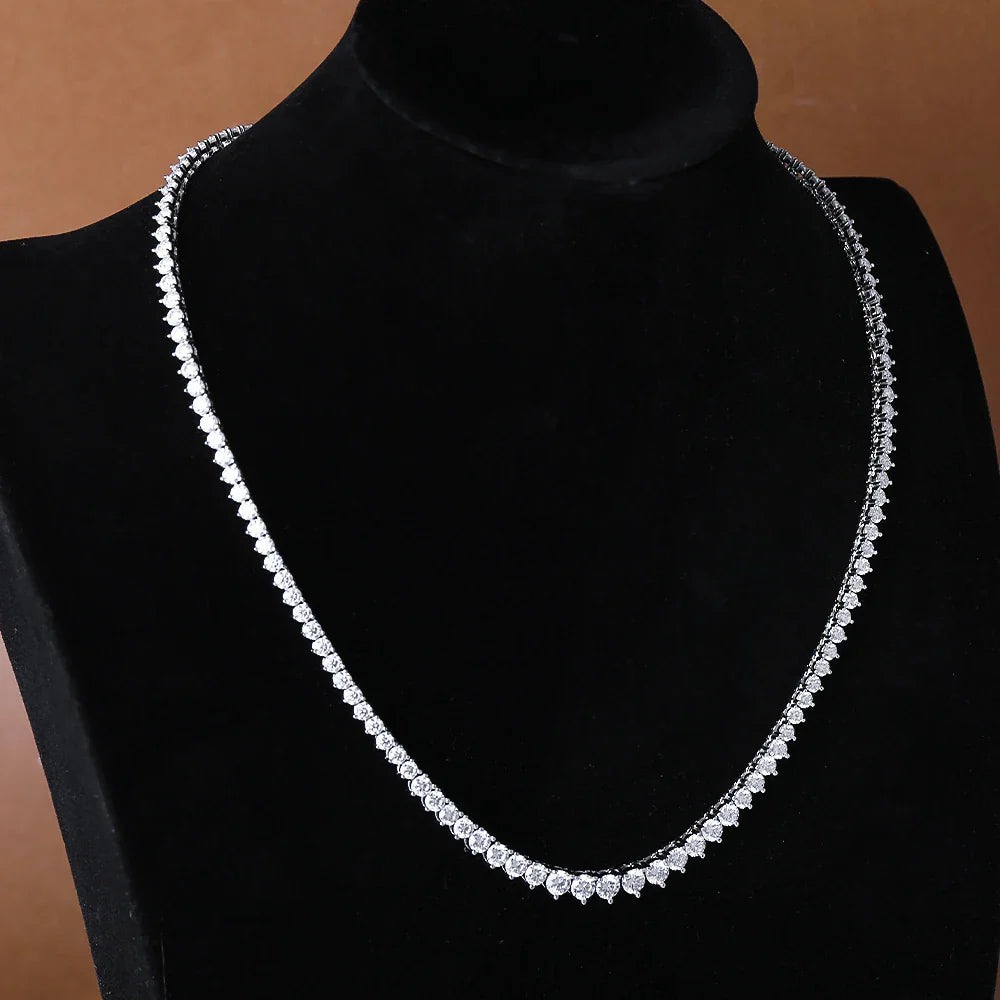 3-Claw Setting Full Moissanite Tennis NecklaceCertified Certificate 925 Silver 3-4.5mm Size Gradient Diamond Necklaces for Women