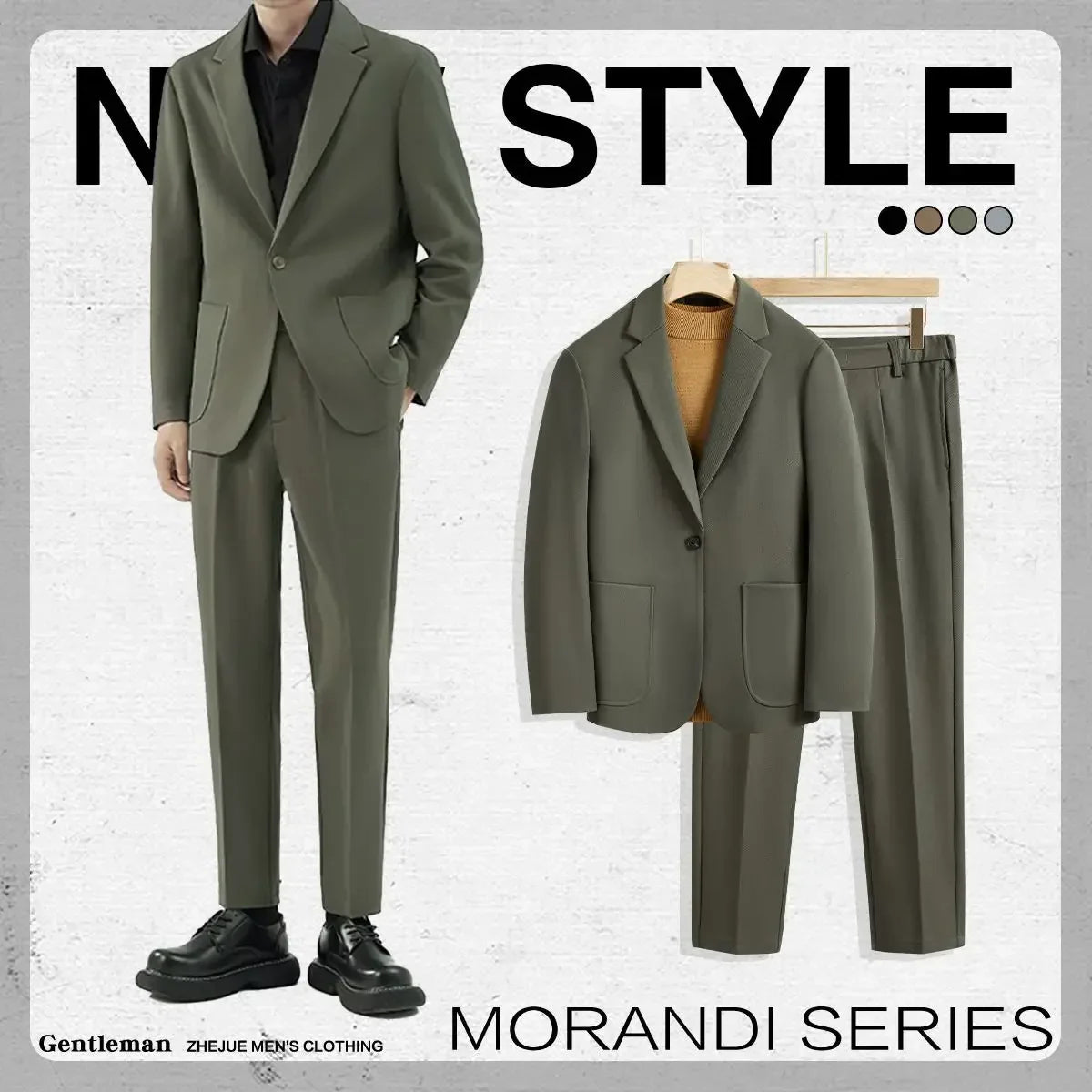 2 Piece Outfit Set Male Solid Color Youth Trends Costumes Ceremony Pants Full Men's Suits and Blazers Clothes Classic Elegant