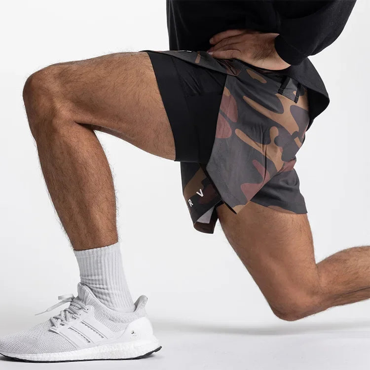 Mens Gym 2 in 1 Jogger Sport Short Pants Man Quick Dry Running Workout Basketball Shorts Male Gym Fitness Sweatpant Bottoms