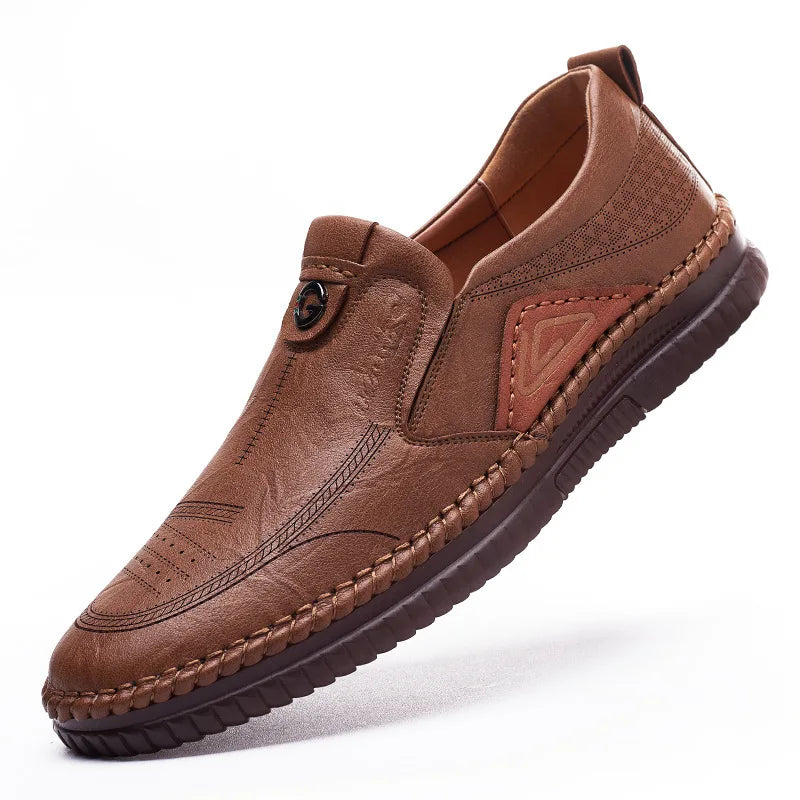 Man Retro Penny Handmade Loafer Genuine Cow Leather Non-Slip Soft Classic Shoes Sewing Comfortable Casual Slip-on Spring Summer