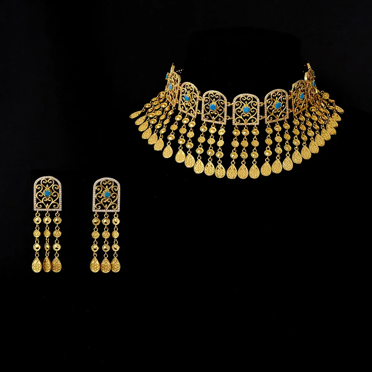 Trendy Fashion2PCS Luxury Waterdrop Indian Jewelry Sets For Women Wedding Party Indian Dubai Bridal jewelry Set