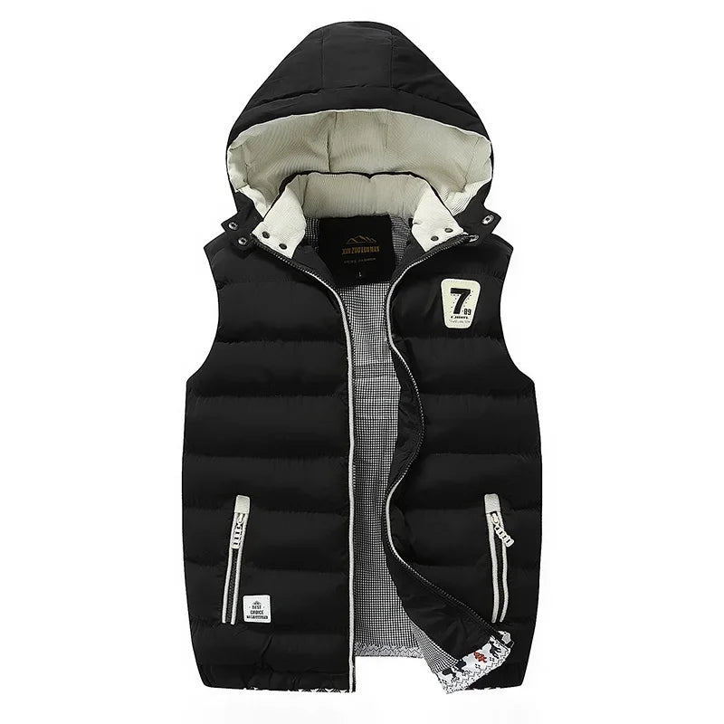 5XL Men Winter Vests Hat Detachable Down Vest Casual Waistcoat Sleeveless Jackets Male Hooded Vest Outwear Warm Coats Windproof