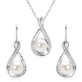 Moissanite Natural Freshwater Pearl Infinity Pendant Necklace & Earrings Sets for Women 925 Sterling Silver Wedding Jewelry Set