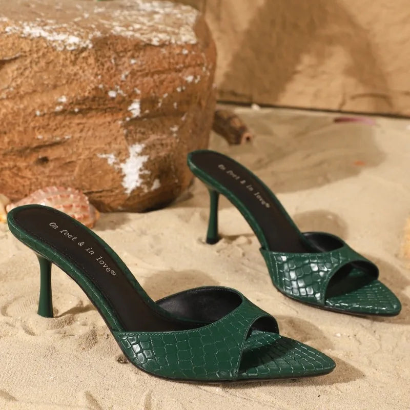 Sexy Brand High Heels Slides Female Slippers New Summer Open Toe Sandals Female Concise Mature Designer Banquet Party Shoe Woman