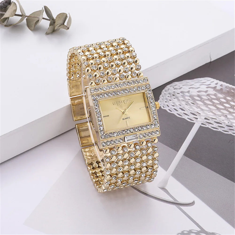 W25 Women's Square Quartz Watch Fashion Brand Light Luxury Stainless Steel Bracelet Girls' Diamond Inlaid Wristwatches