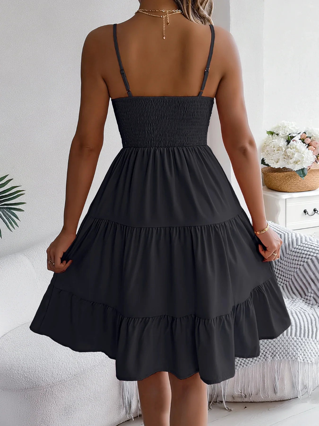 Casual Vacation Ruffled Camisole Dress Spring Summer Women's Solid Dresses for 2026 Valentine's Day Woman Clothing Pink Blue