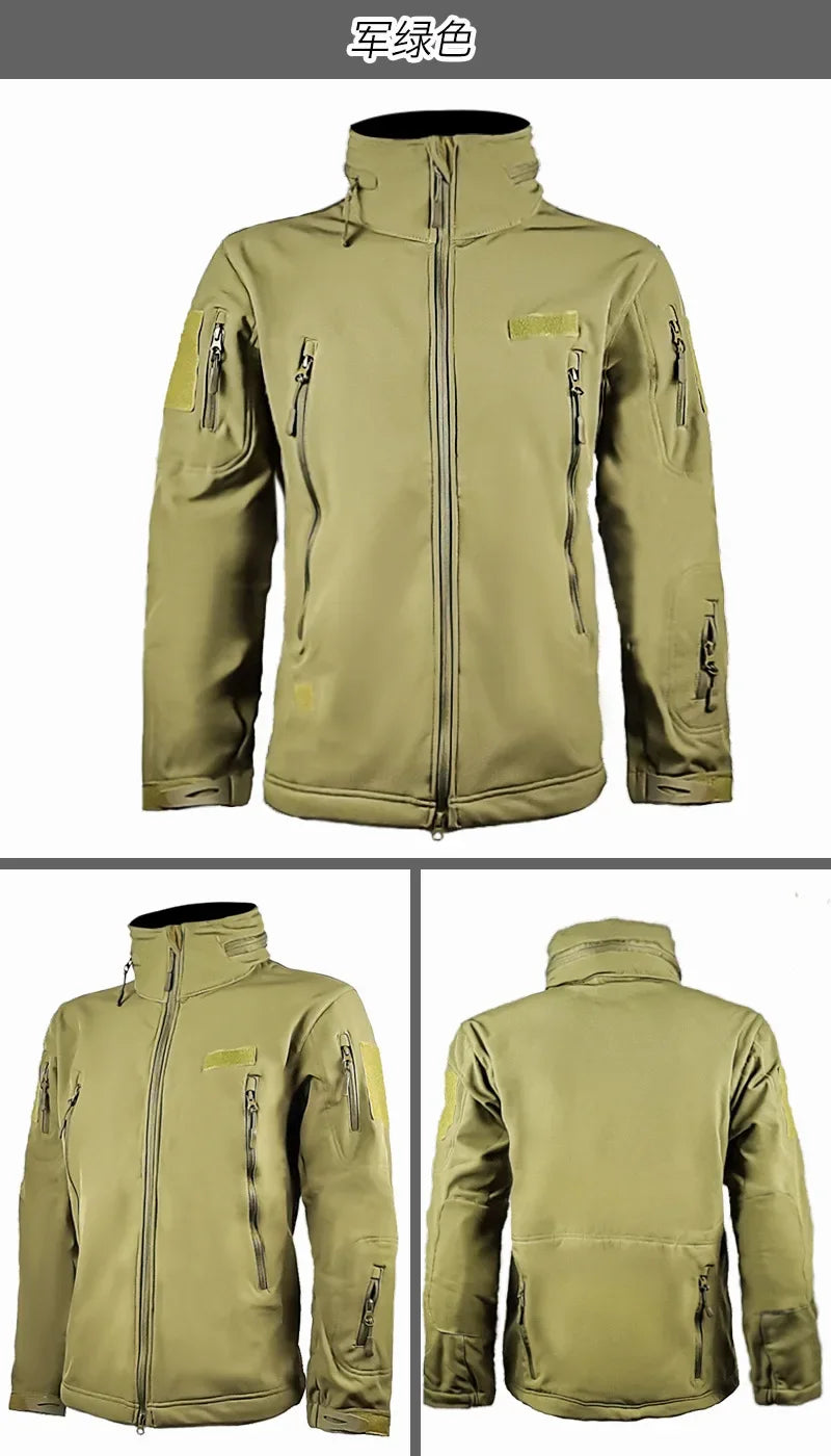 Outdoor Tactical Jacket Men's Stand-up Collar Plush Thickened Soft Shell Jacket Winter Windproof Waterproof Camouflage Coat