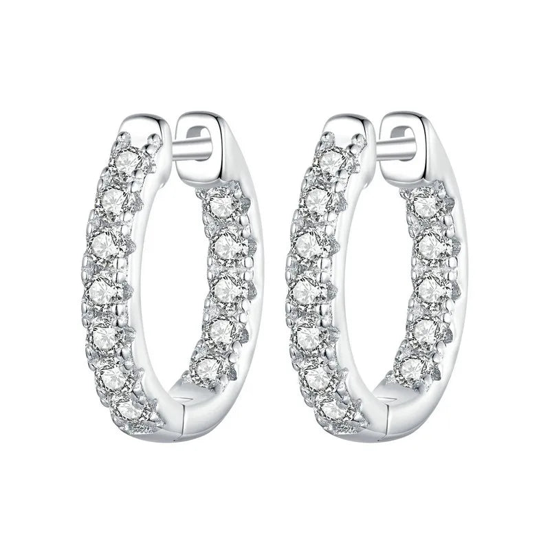 Gold Moissanite Hoop Earrings for Women, 925 Sterling Silver D Color Round Cut Lab Diamond Hypoallergenic Earrings
