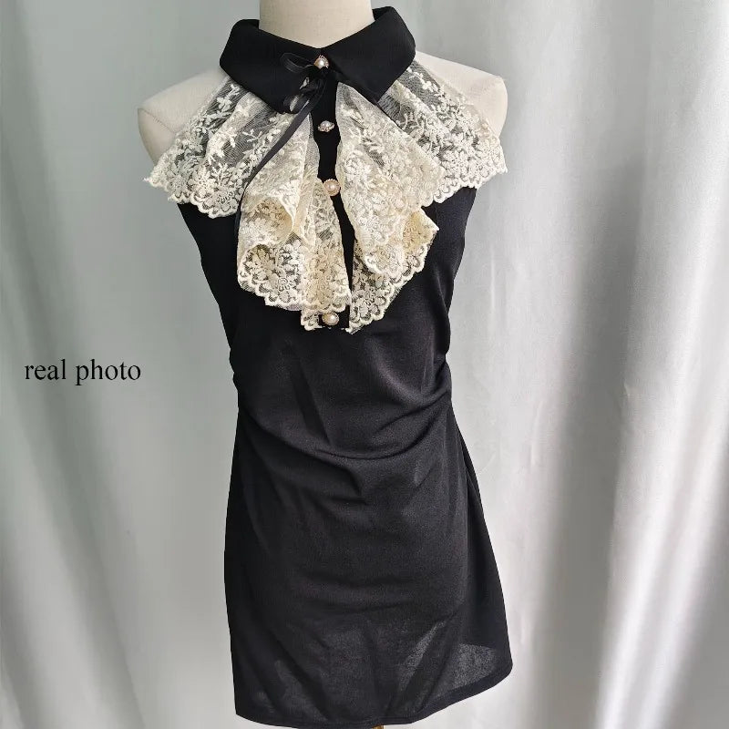 Kimotimo Hotsweet Y2k Dress Women Lace Splicing Bow Halter Waist Slim Fit Hip Mini Dresses Fashion Birthday Party Vestido Summer
