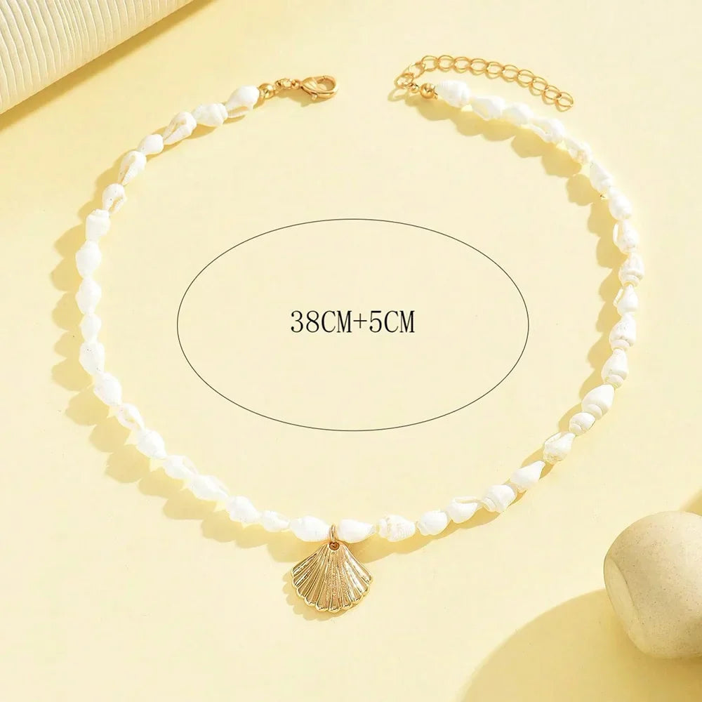 Fashionable  Natural Seashell Beaded Necklace Shell Pendant Ocean Inspired Jewelry Choker Suitable For Women Holiday Party Daily
