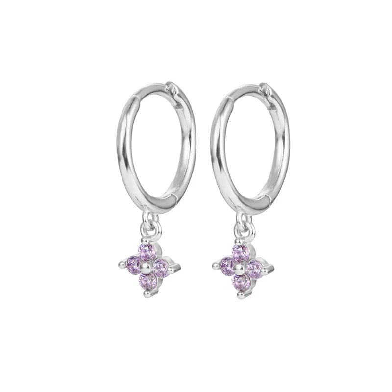 925 Sterling Silver Romantic Color Zircon Three-petal Flower Stud Earrings for Women Fashion Huggies Piercing Jewelry