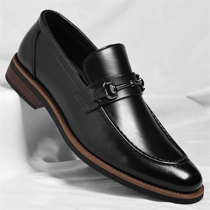 Mens Brown Burnished Genuine Leather Horsebit Loafers Slip On Formal Business Office Wedding Groom Daily Wear Shoes Simple New