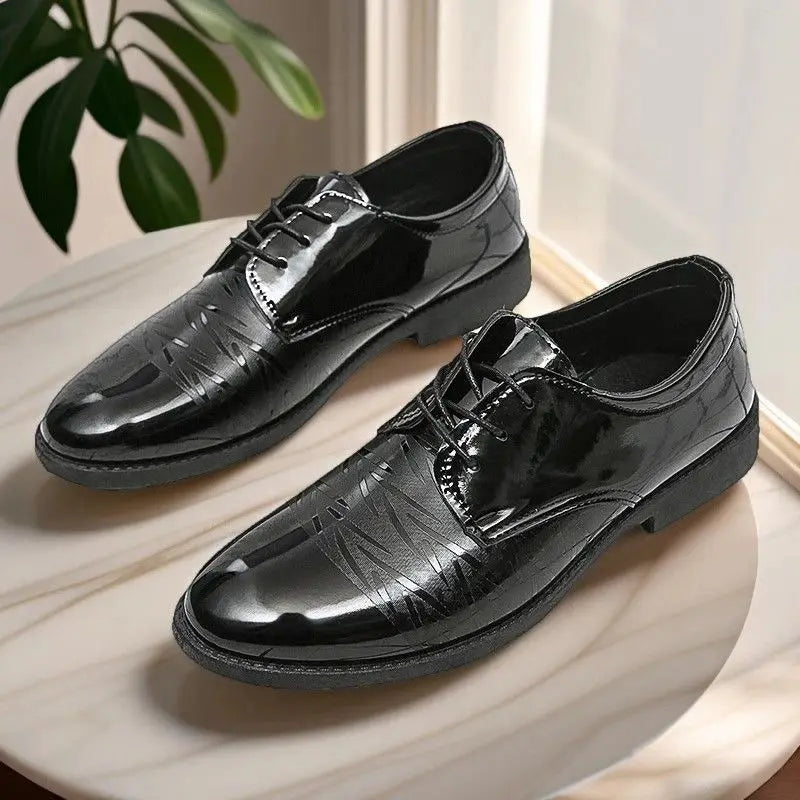 Black Round Toe Bright Upper Men's Formal Shoes Business Casual Party Elegant and Classic Low Price Suit New Social Shoe Male