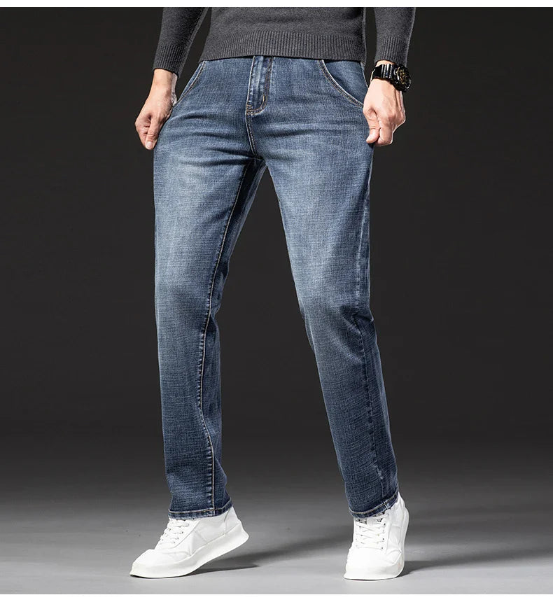 New Autumn and Winter  Plus Size 40 42 44 Men Straight Loose Jeans Business Fashion Denim Stretch Pants Male Brand Trousers