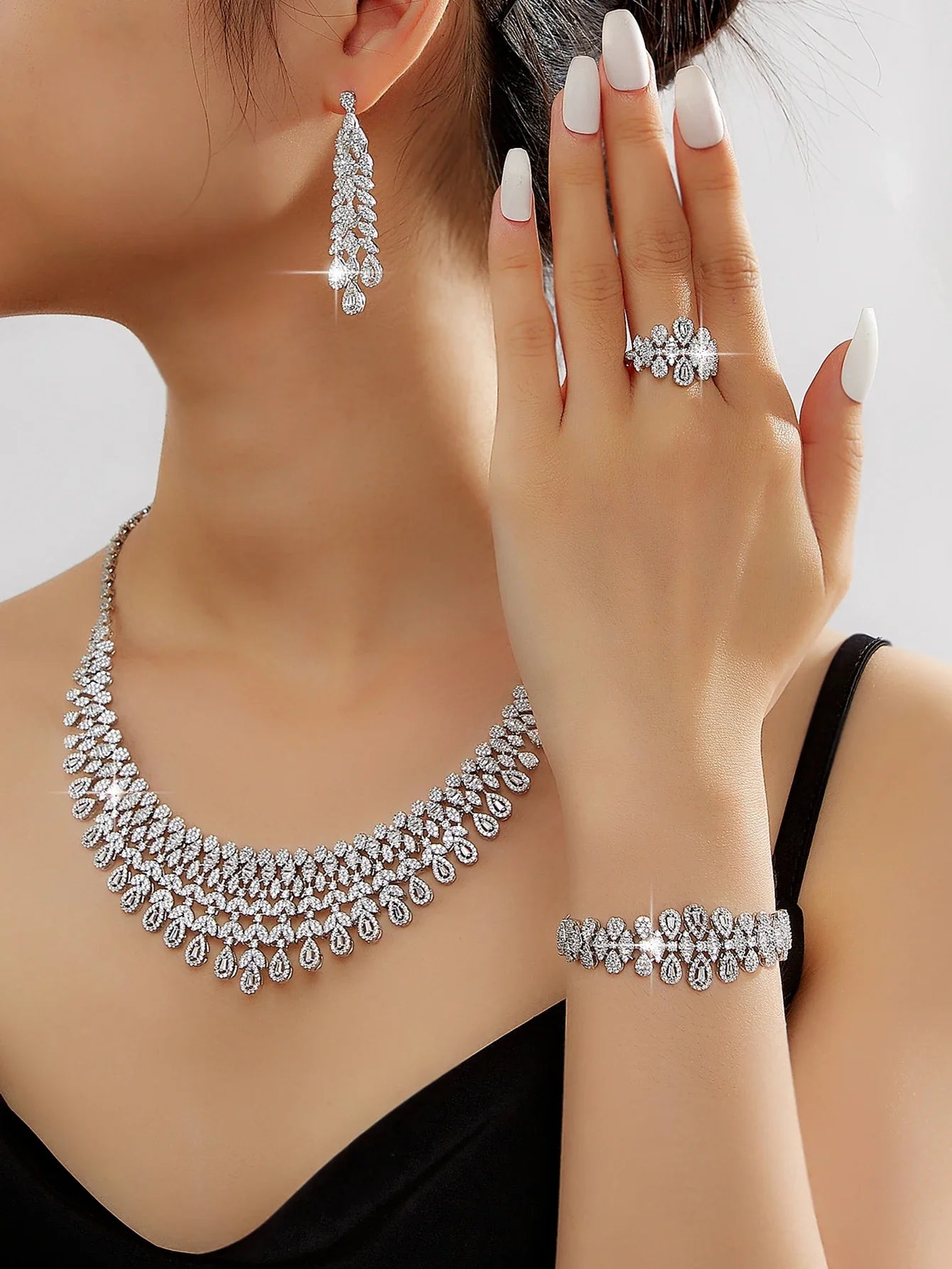 New Elegantly Quality Dress Jewelry Luxury Necklace Earrings Sets Cubic Zirconia Jewelry Sets Women Bridal Wedding