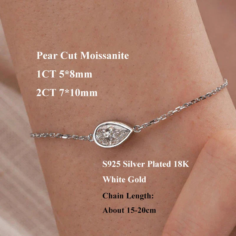1/2CT Marquise Pear Cut Moissanite Solitaire Link Bracelet Women s925 Silver Bezel Setting Lab Diamond Bridal Wrist Chain