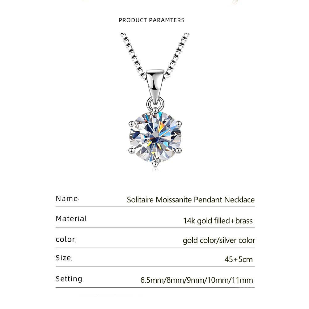 Pass Diamond Test 1.0ct–5ct Moissanite Necklace Sparkling Solitaire Pendant Necklaces for Women Wedding Party Jewelry Gift