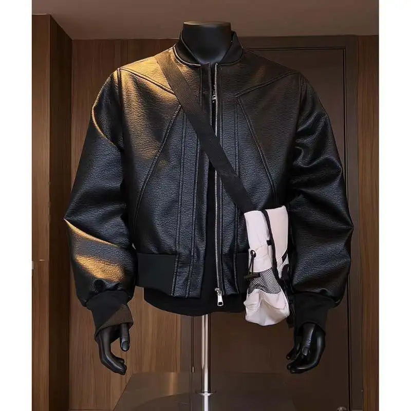 Hot Sale Men's Short American Style Retro Cracked Leather Motorcycle Jacket