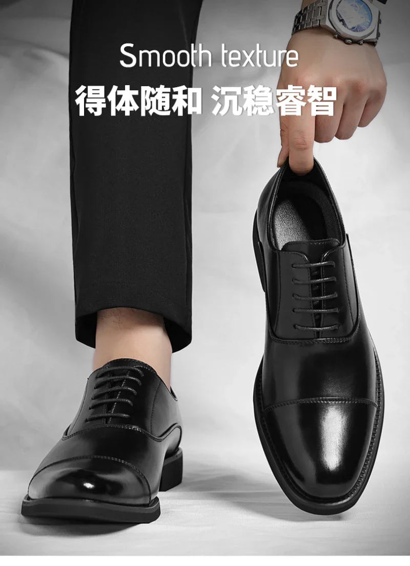 Mens Brown Gradient Leather Cap Toe Oxford Dress Shoes Lace Up Formal Business Office Work Daily Wear Comfortable Non Slip Shoes
