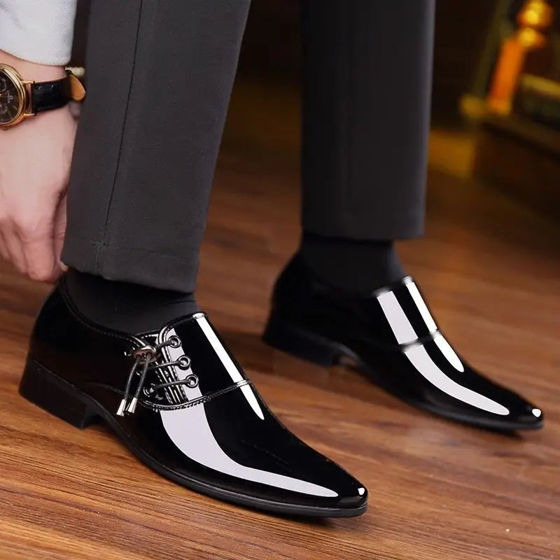 Men's Formal Shoes Patent Leather Pointed Toe Social Shoe Male Bright Upper Spring Autumn 2025 Style High Quality Fashion 39 New