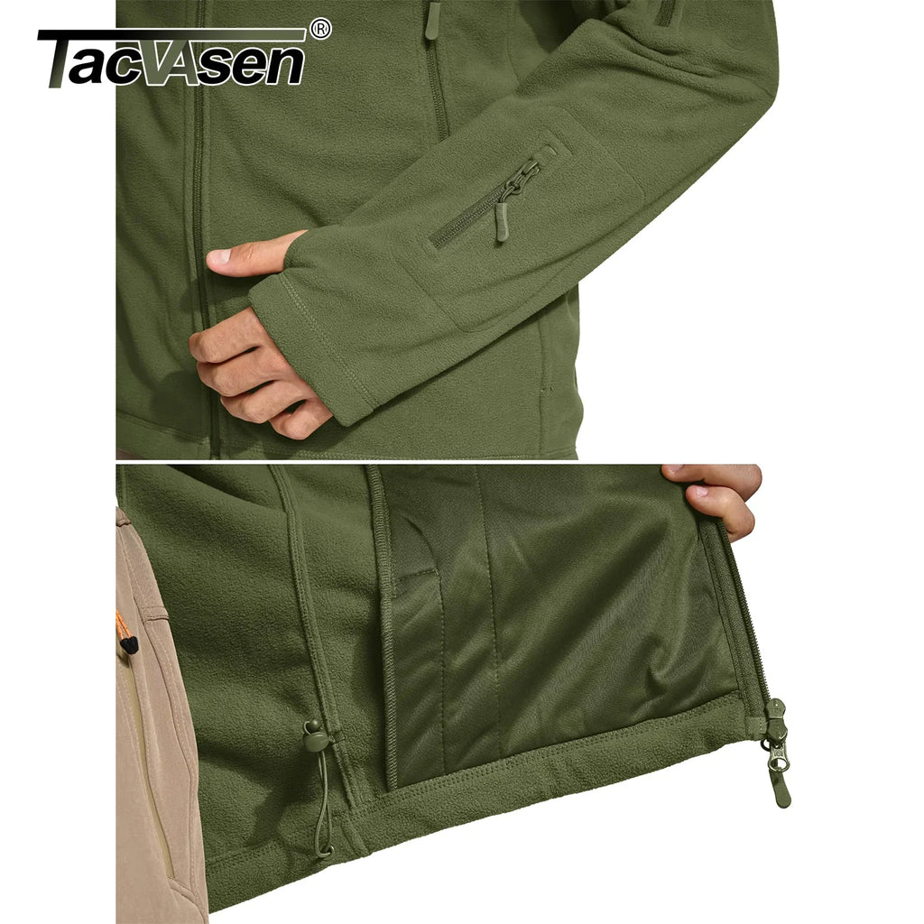 معاطف TACVASEN الشتوية بغطاء للرأس للرجال، جاكيتات صوفية بسحاب كامل متعددة الجيوب، ملابس خارجية للتخييم والمشي لمسافات طويلة وتسلق الجبال، قمم باركا كاجوال