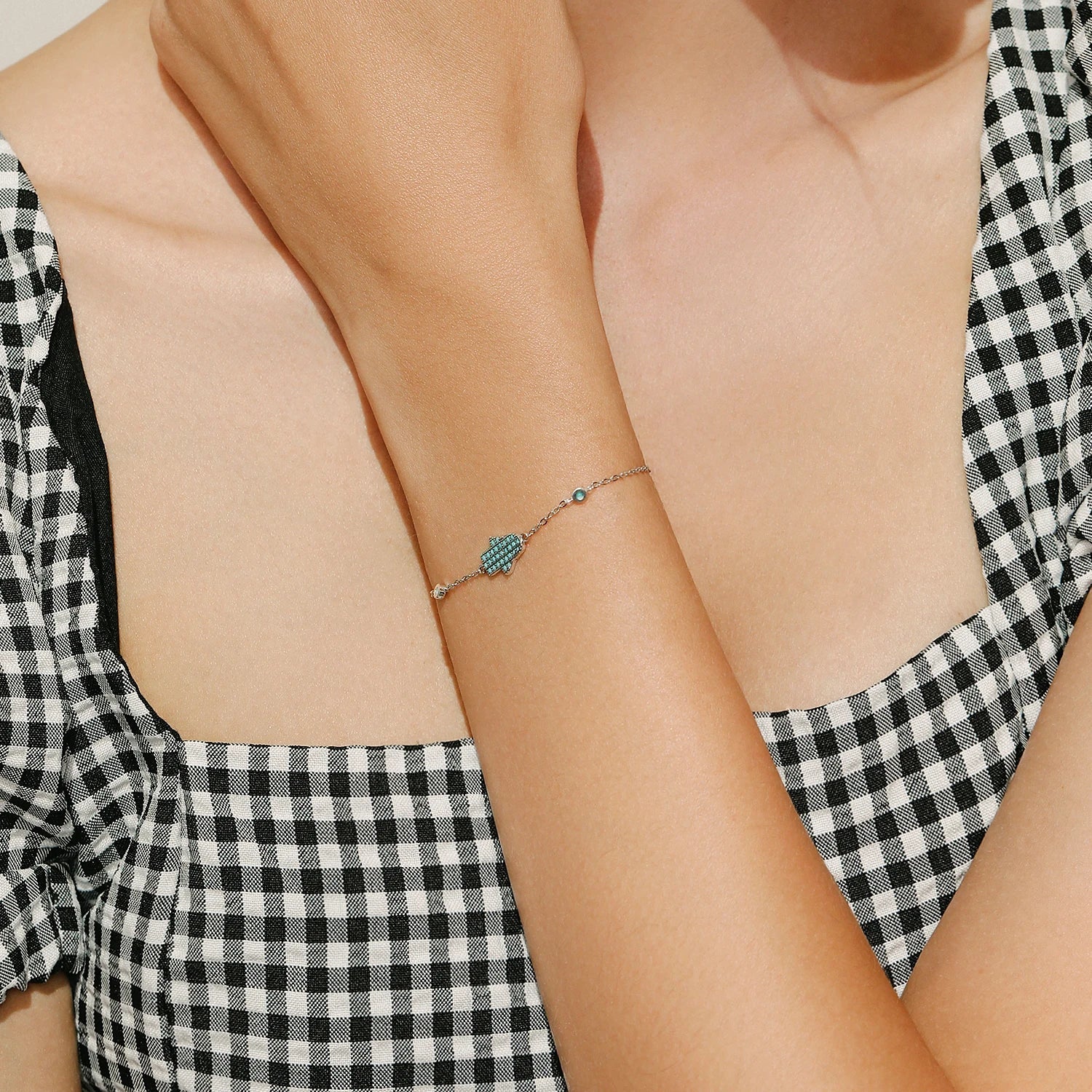 Cute Hands Ghost Natural Turquoise Bracelet For Women  925 Sterling Silver Link Chain Bracelet Anti-allergy Jewelry
