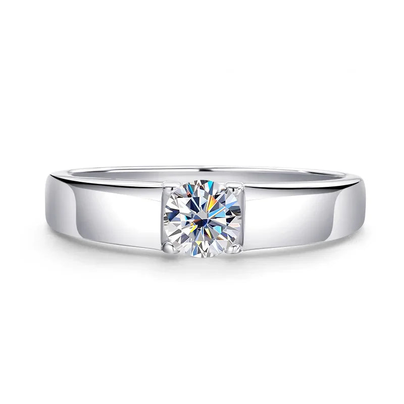 D Color 0.5CT 1CT Moissanite Ring for Men 925 Sterling Silver Simulation Diamond Wedding Band Classic Round Cut with