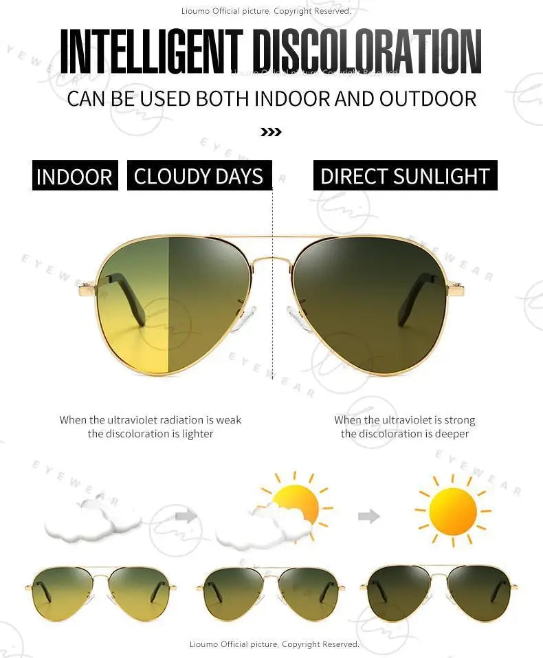 Aviation Photochromic Day Night Vison Sunglasses Men Polarized Fashion Sun Glasses Women Safe Driving Anti-Glare UV400