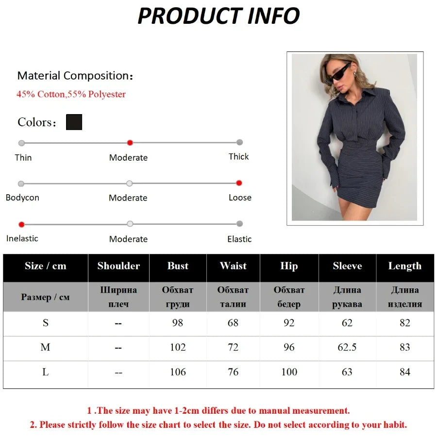 Wolfeel Spring New Women's Striped Long Sleeved Shirt Dress Hip Hugging Jumpsuit Short Skirt Office Lady Sexy Slim Fit Dress