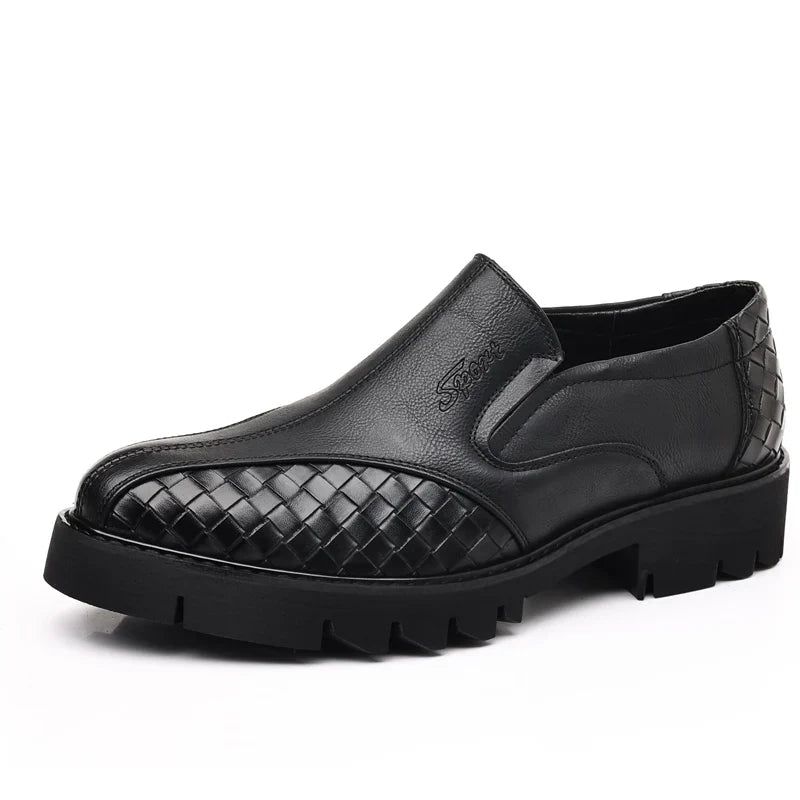 Black men's leather shoes Thick bottom height increasing style Daily Business Office Outdoor Fashion Party Youth Shoes New