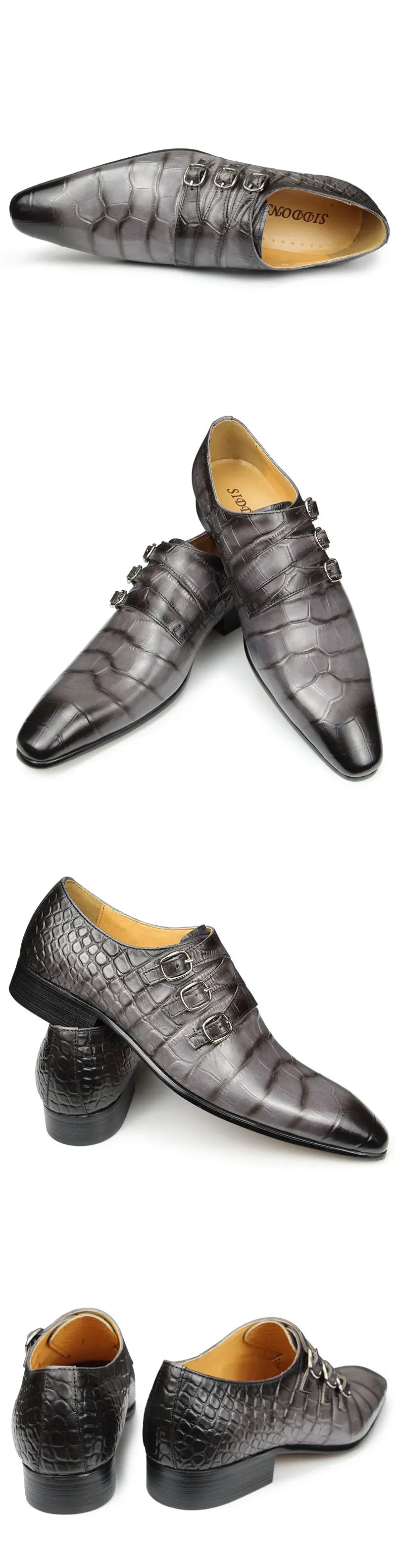 Fashion Business Men Leather Shoes Crocodile Print Wedding Party Office High Grade Genuine Leather Shoes Grey Pointed Toe Loafer