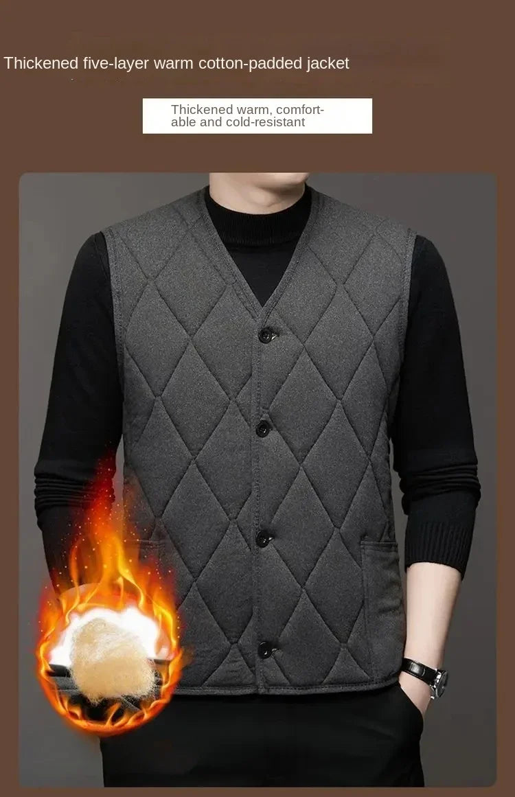 Autumn Winter waistcoat Men Lamb Fleece Coat Vest Button Cardigans Thicken Warm Solid V-Neck Casual Plaid Jackets