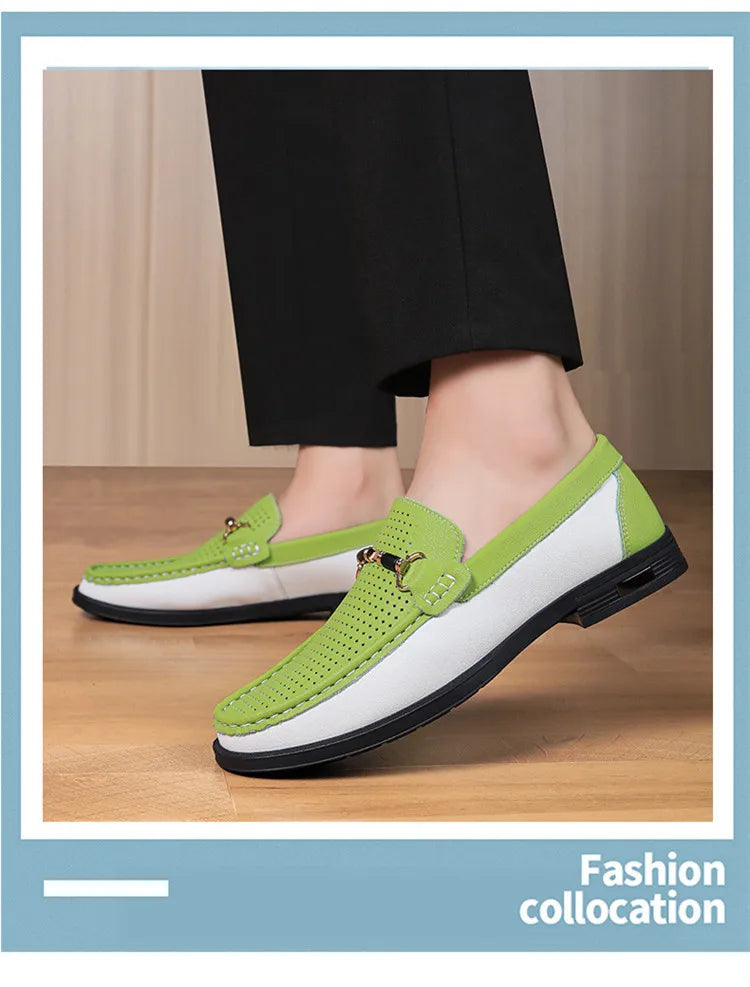 Trendy High Quality Genuine Leather Shoes for Men Summer Breathable Men's Casual Loafers Plus Size 47 Slip-on Driving Shoes Man