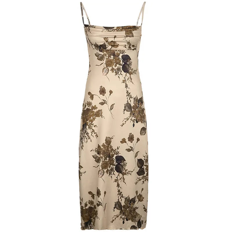 Female Bodycon Dresses Women Retro Clothes Floral Sleeveless Evening Party Dress