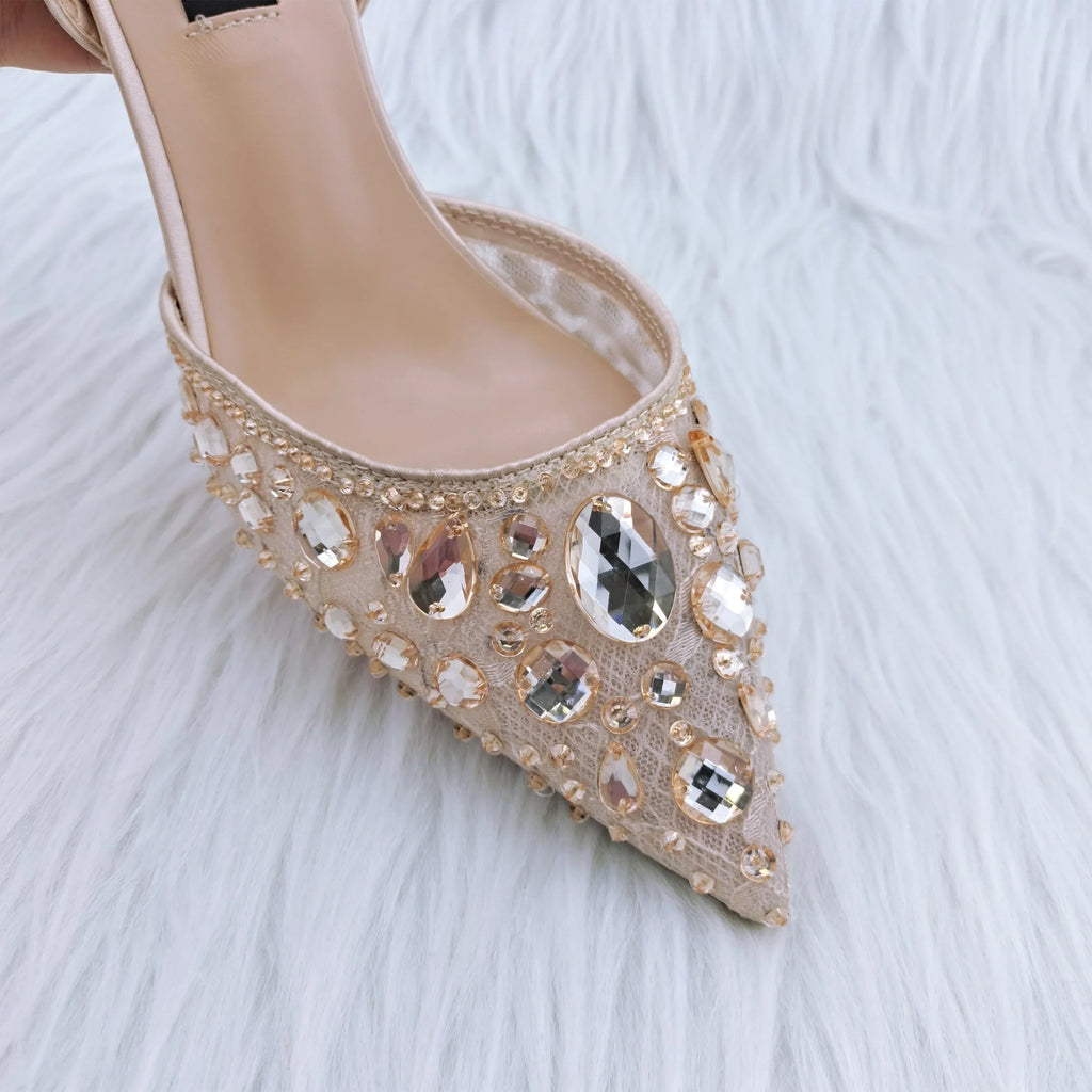 Lace And Big Rhinestones Are Sexy Shoes And Bag  Beautiful And Mature Style Shoes