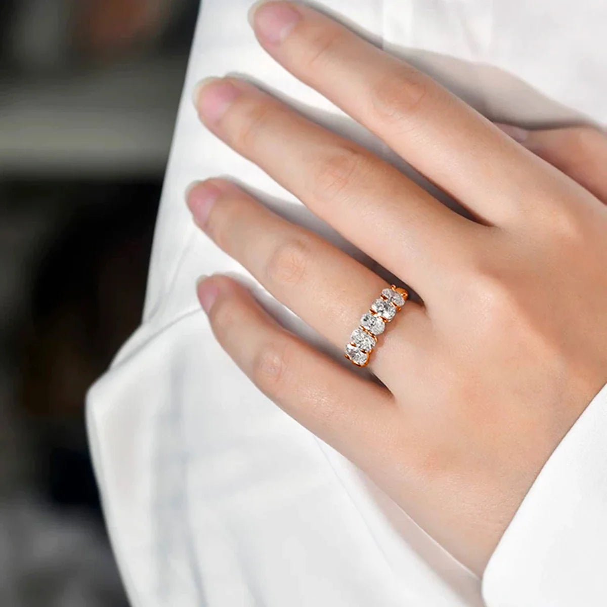 3*5mm D Color  5 Stone Oval Moissanite Wedding Band Sterling Silver 925 Certified Engagament Eternity Jewelry Wholesale