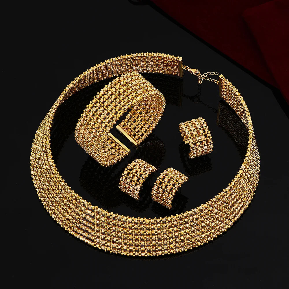Dubai Wedding Bridal Full Jewelry Sets For Women Party Luxury Nigeria Gold Plated Beads Choker Necklace Jewelry Set