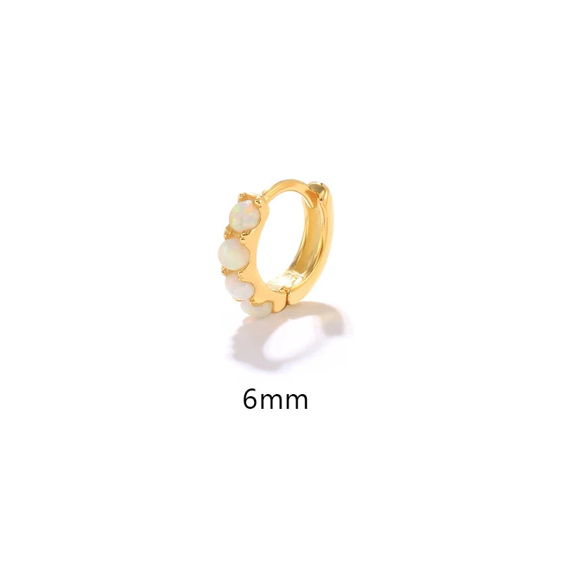 6/8/10mm Size Opal Round Hoop Earrings For Women 925 Sterling Silver Circle Earrings Jewelry Bohemia Pendiente Plata 1piece