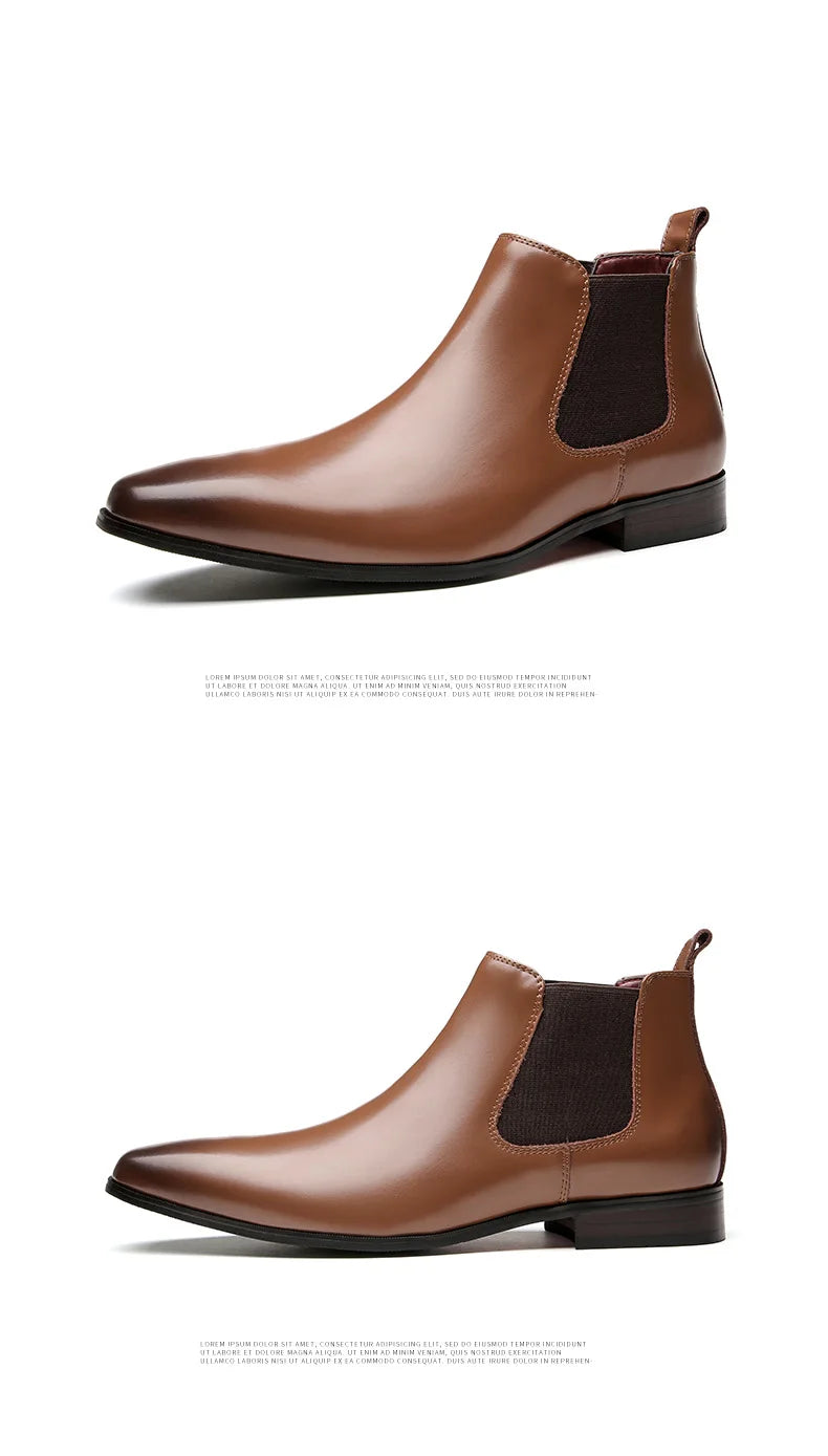 Elegant Simple Men Leather Boots Long Tip Square Toe British Chelsea Boots for Men Formal Business Luxury Shoes Spring Winter