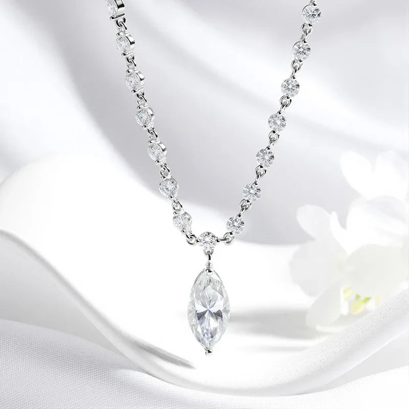 18k Plated Marquise Cut Moissanite Tennis Necklace for Women Choker Lab Diamond D Color Chain 925 Sterling Silver Jewelry