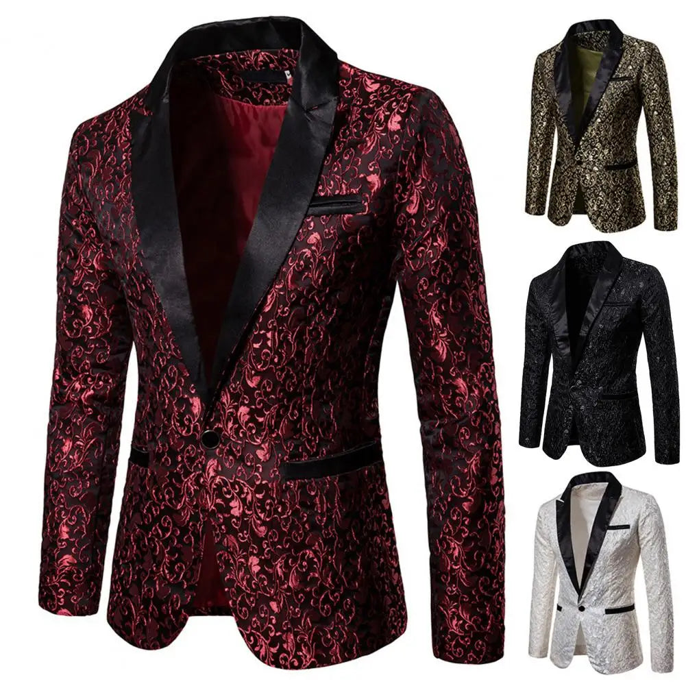 Luxury Men Jacquard Single Button Slim Fit Turndown Collar High Quality Wedding Banquet Men Jacket Coat