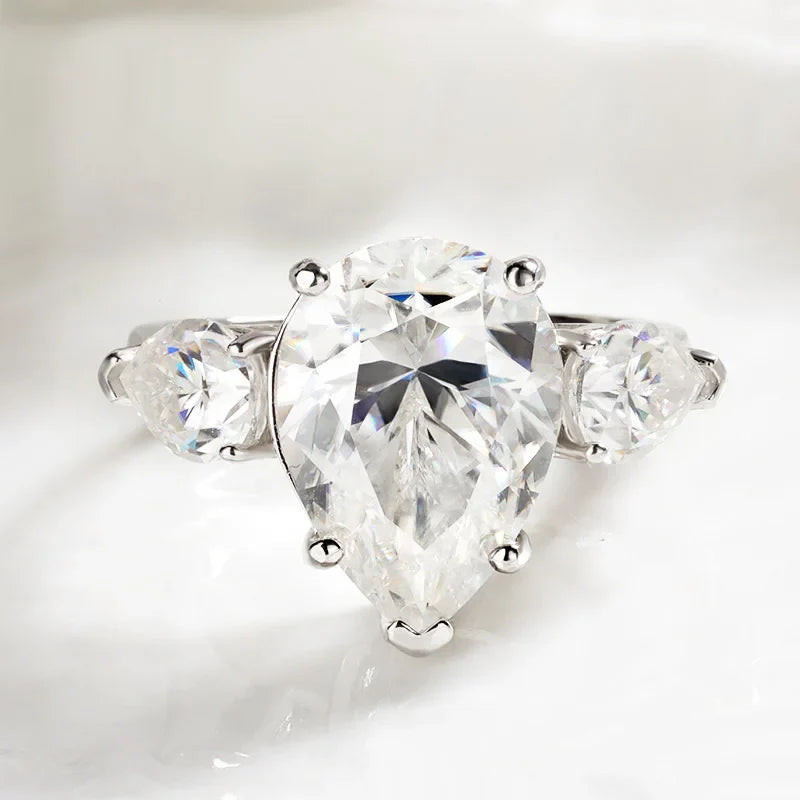 2.5/8cttw Pear Cut All Certified Moissanite Rings for Women 3 Stones Wedding Luxury Quality S925 Sterling Silver Jewelry