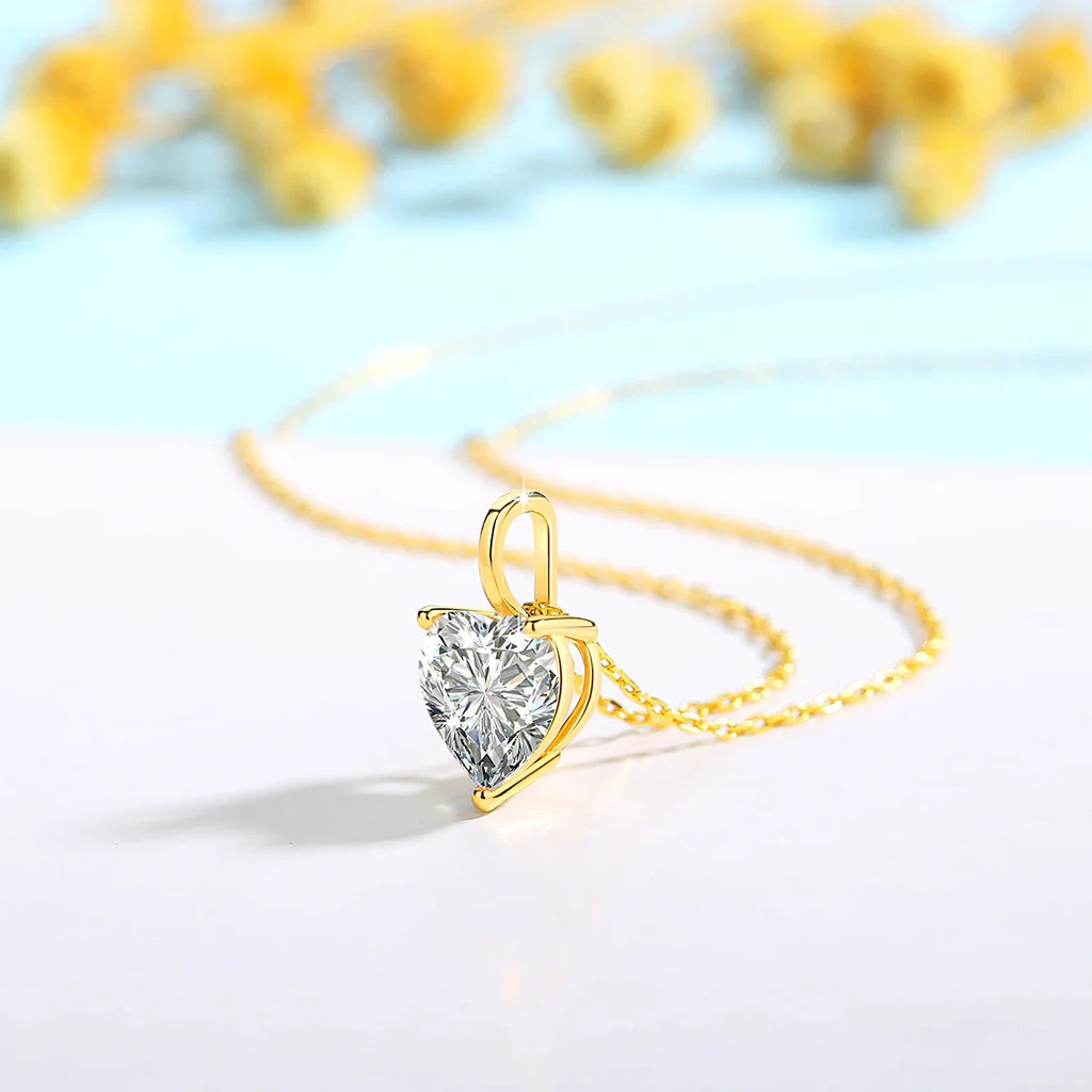 100% Real 14K Gold Heart Moissanite Pendant Wedding Necklace Women Fashion Temperament Glossy Lab Diamond Anniversary Jewelry