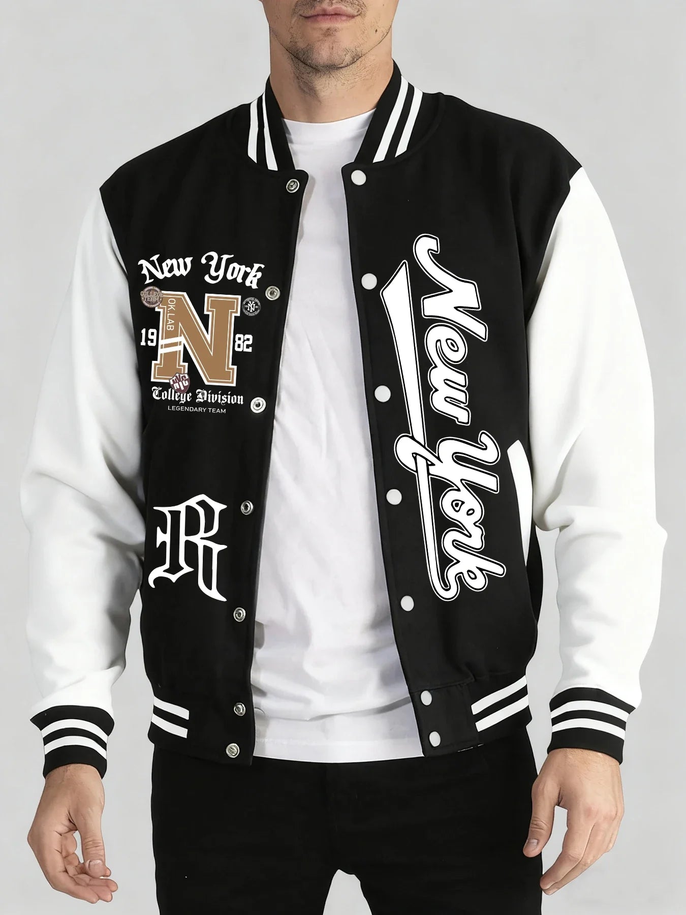 Los Angeles Art Letter Prints 2 Colors Tops Men Autumn Winter Casual Jackets Fashion Soft Baseball Jersey Loose Sports Clothes