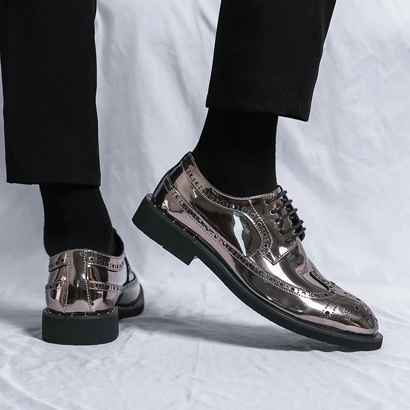 Luxury Golden Man Leather Shoes Large Size 38-46 Comfortable Flat Men's Wedding Shoes High Quality Oxford Shoes Man Dress Shoes