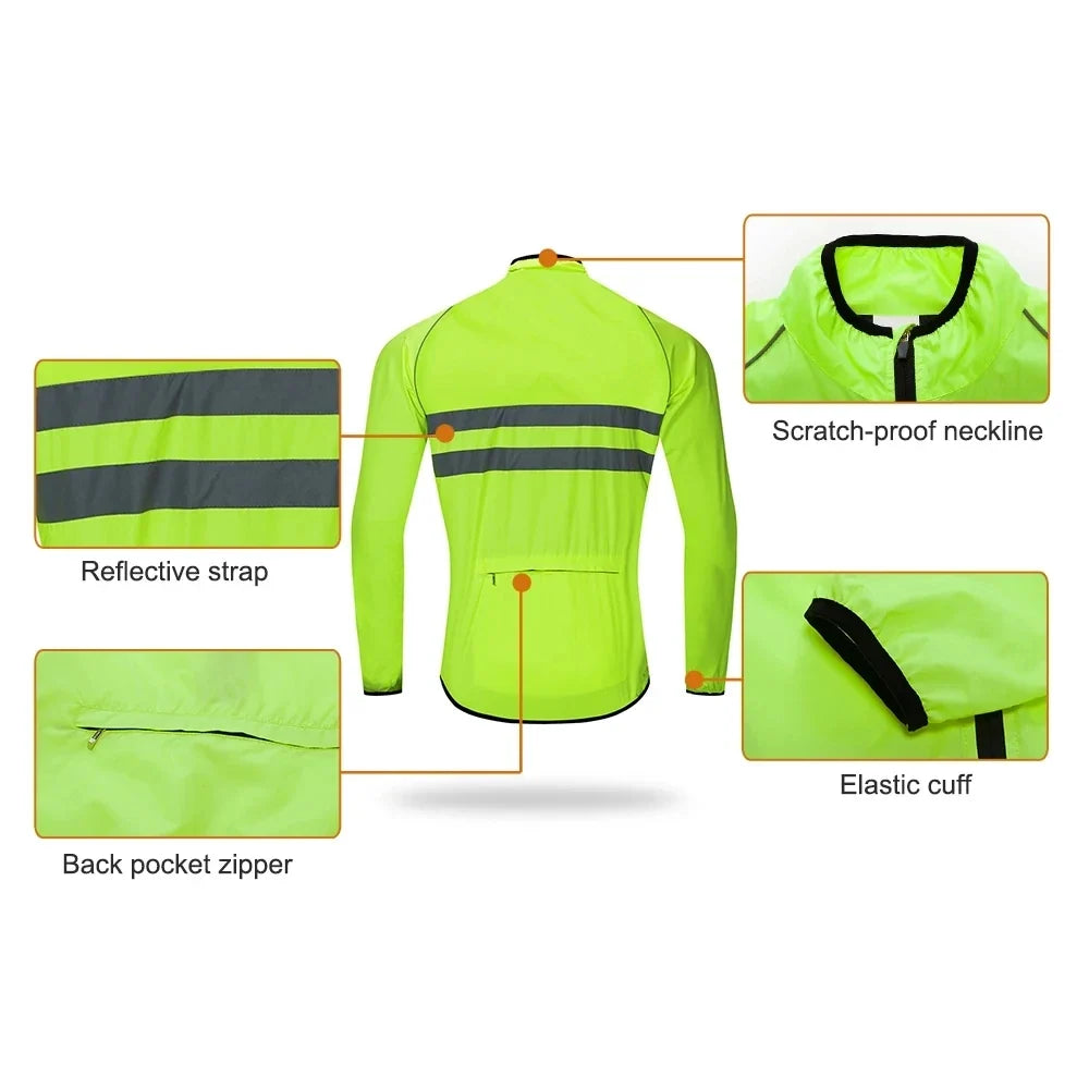 Ultralight Men's Cycling Windbreaker Reflective Jacket Windproof Bike Jacket Water Resistant MTB Road Bicycle Long Jersey