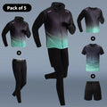5-Piece Men's Quick-drying Sports Suit Fitness Running Tight Elastic Trousers With Cap Gradient Coat Round Neck Casual T-shirt