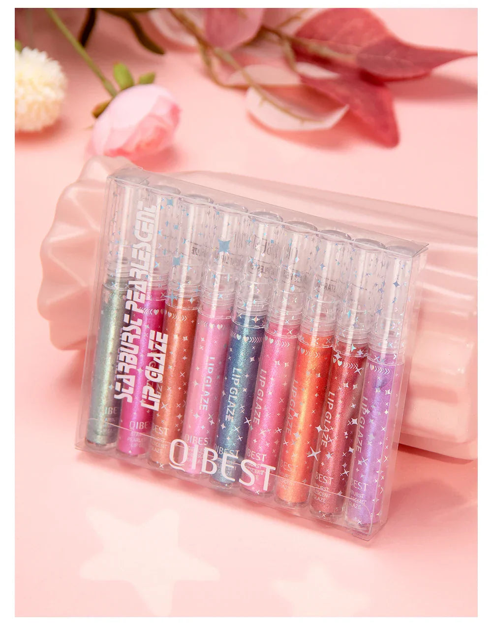 9Pcs/Sets Glitter Lip Glaze Liquid Lipstick Set Shine Lip Gloss Gift Box Natural Moisturizer Waterproof Lips Makeup