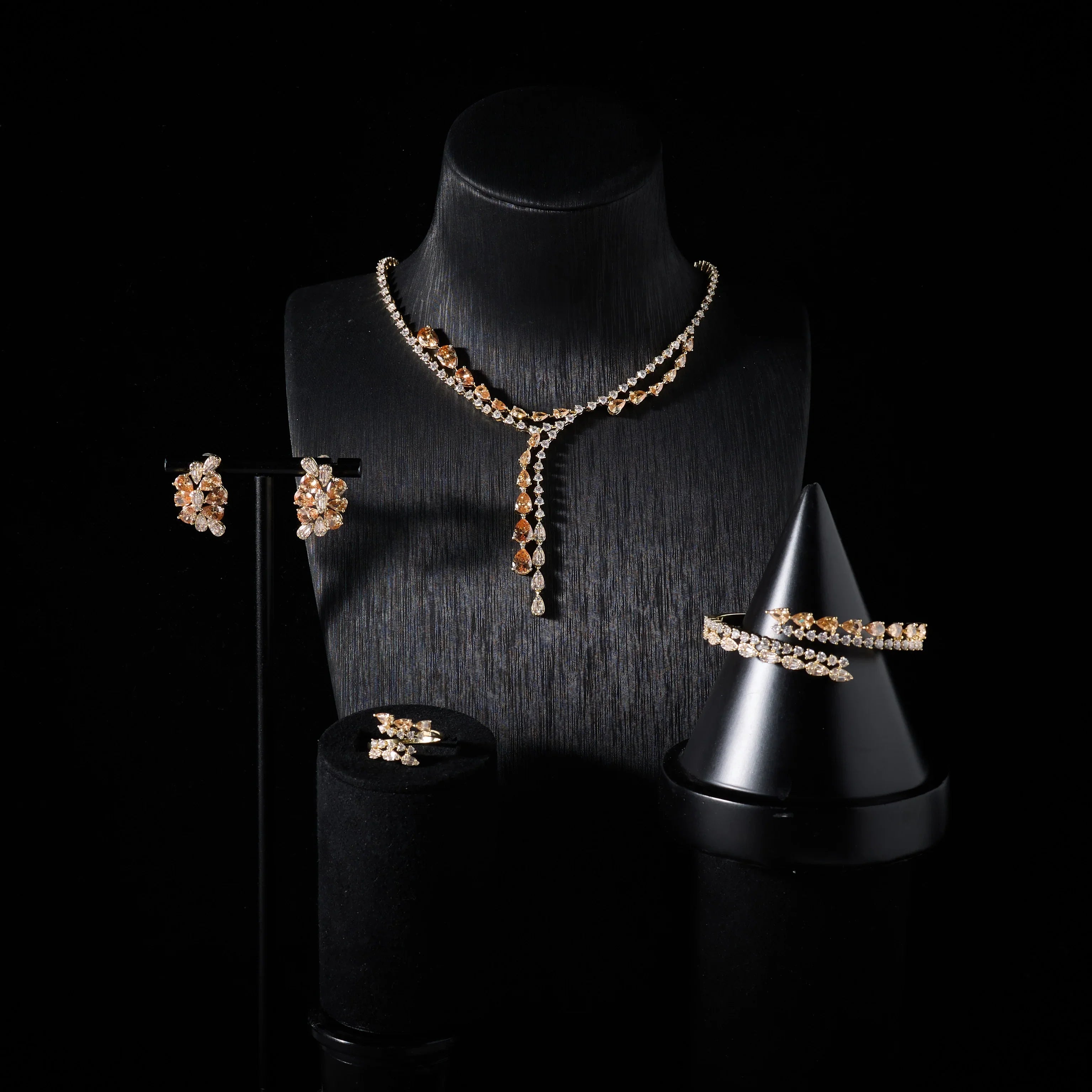 00086 Necklace Sets for Women Heart Water Drop Cubic Zirconia Layer Jewellery Set Dubai Saudi Party Engagement Accessory